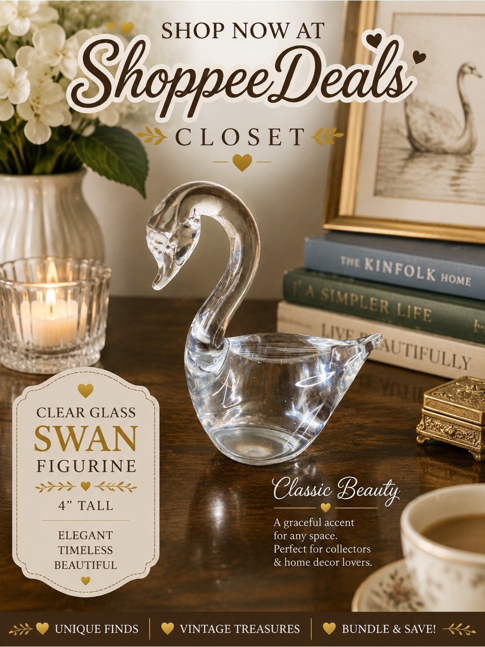 Clear Art Glass Swan Figurine 4” Decorative Paperweight Home Decor